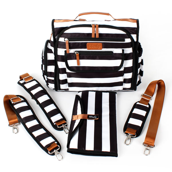 Blissly Convertible Diaper Bag - Black Stripes